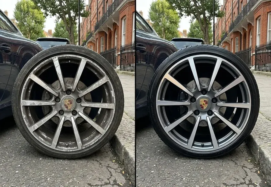 Porsche 911 two tone alloy wheel before and after restoration