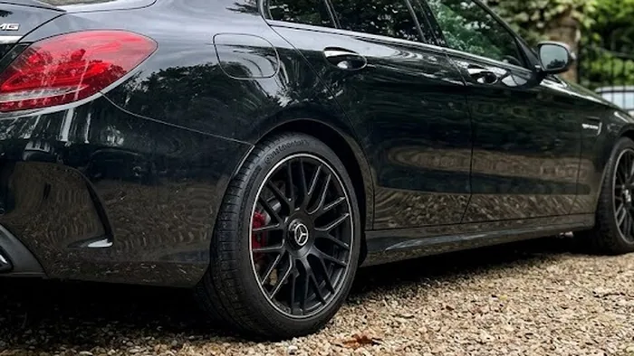 Raj H's Mercedes AMG C63 with refurbished matte black alloys in a Hampstead drive